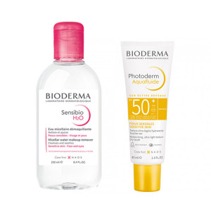 Set Bioderma Crema protectie solara Photoderm Max Aquafluide SPF 50+, 40 ml, Solutie micelara Sensibio H2O, 250 ml