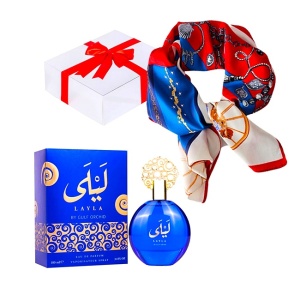 Set cadou Azenora cu Apa de Parfum Gulf Orchid Layla, Femei, 100 ml si esarfa