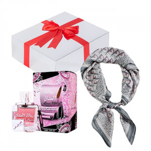 Set cadou Essence&Shawl parfum Ard Al Zaafaran Risalat Al Ishaq + esarfa satinata + cutie cadou cu funda 