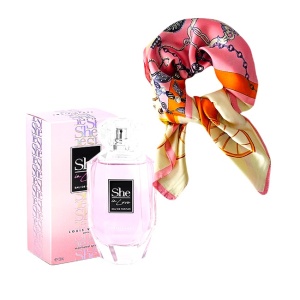 Set cadou Florielle cu Apa de Parfum Louis Varel She In Love, Femei, 100 ml si esarfa