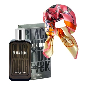Set cadou Novella cu Apa de Parfum, Louis Varel Black Oudh Unisex, 100ml si esarfa