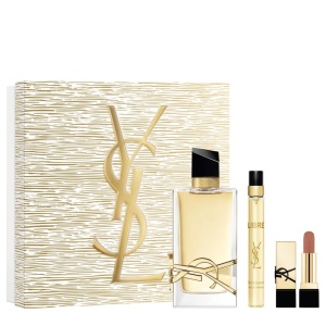 Set cadou Yves Saint Laurent Libre Apa de Parfum, 90 ml + mini Apa de Parfum, 10 ml + mini Lipstick 1,3 ml nuanta Nu Muse