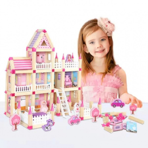 Set de constructie din lemn Assembling Princess House, 298 piese
