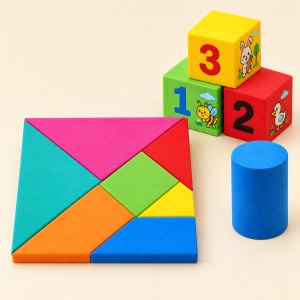 Set de constructie din spuma, 47 piese colorate cu cifre, animale si tangram, multicolor, 18 luni+ - Img 4