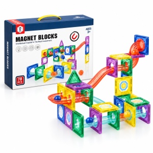 Set de constructie magnetic cu circuit pentru bile, 78 piese, multicolor, 3 ani+ - Img 2