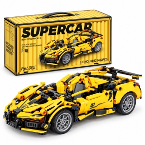 Set de constructie Supercar galben, 422 piese, mecanism pull-back, scara 1:18, 6 ani+ - Img 2