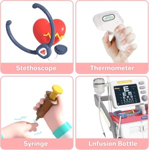 Set de joaca Carucior Medical mobil pentru copii cu 15 piese, Rosu