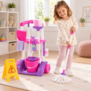 Set de joaca Little Helper cu carucior de curatenie si 12 accesorii, roz-mov, 3+ ani - Img 2
