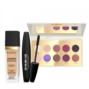 Set Eveline paleta machiaje Fantasy 10 culori, Mascara Big Volume Lash, Fond de ten Wonder Match - Img 3