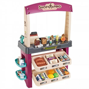 Set magazin de inghetata cu casa de marcat, stand si instrumente de servire, 55 piese
