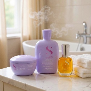Set pentru netezire Alfaparf Milano Semi Di Lino Smoothing Sampon 250 ml + Masca, 200 ml + Ulei Cristalli Liquidi 15 ml