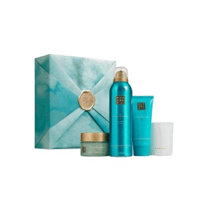 Set Rituals The Ritual of Karma, Gel de dus spumant 200 ml, crema de corp 100 ml, exfoliant de corp 125 g, lumanare 140 g