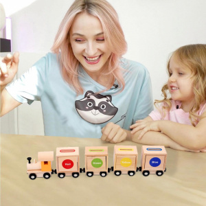 Tren Educativ Montessori din Lemn cu magnet - Identificare a Formelor Geometrice si Clasificare a Culorilor