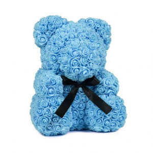 Ursulet din trandafiri de spuma, in cutie cadou cu funda, 40 cm - Img 1