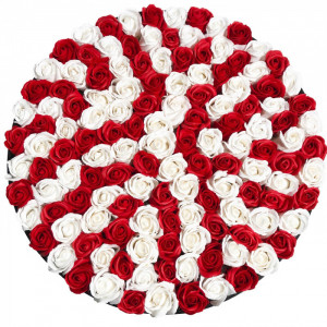 Aranjament floral cutie rotunda neagra cu 125 trandafiri de sapun - Img 2