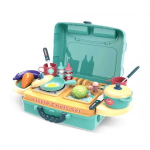 Bucatarie Troller de Jucarie 3 in 1 Little Chefs cu accesorii, verde - Img 3