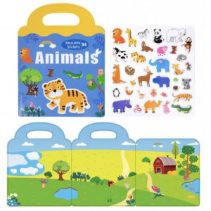 Carte Puzzle cu 34 stickere reutilizabile, Animale