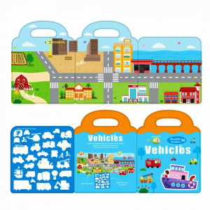Carte Puzzle cu 34 stickere reutilizabile, Vehicule 