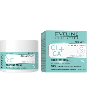Crema calmanta Eveline CICA+ Korean Rituals, pentru toate tipurile de ten, inclusiv sensibil, cu centella asiatica si niacinamide, 50 ml