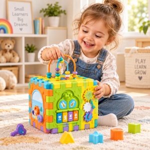 Cub educativ multifunctional 6 in 1 pentru copii, cu activitati senzoriale si motricitate fina, 18 luni+ - Img 3