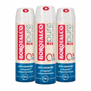 Deodorant Spray Men Pure Clean Scent, 3 x 150 ml, Borotalco