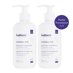 Pachet Gel de spalare emolient cu efect calmant Ivahidra+ A.D, 2 x 250 ml, Ivatherm