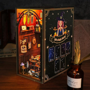 Kit Book Nook - Casuta Miniatura DIY cu Lumini LED, Puzzle 3D din Lemn, Decor pentru Biblioteca