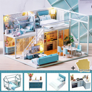 Kit DIY de Miniaturi pentru Casa de Papusi - Apartament Mic cu Mobilier, Ideal pentru Prieteni, Copii si Adulti