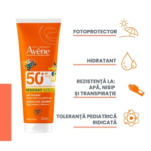 Pachet Avène – Fluid protectie solara fata Ultra Radiance SPF 50+, 50 ml + Ulei satinat protectie solara SPF 30, 200 ml + Lotiune protectie solara copii SPF 50+, 250 ml