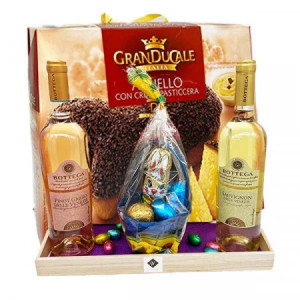 Pachet HappyEaster, Bottega Pinot Grigio, Bottega Sauvignon, Panettone Granducale 750g, Cosuletul Nicole Choco si 8 ousoare de ciocolata