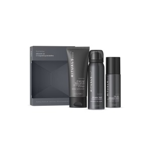 Pachet Rituals Homme – Scrub facial cu carbune, 70 ml + Spuma de dus, 50 ml + Spray antiperspirant 24h, 50 ml