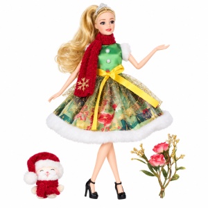 Papusa de Craciun cu rochie verde, Mos Craciun si accesorii, 30 cm, 3 ani+ - Img 4