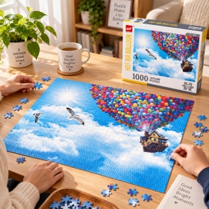 Puzzle Casa cu baloane colorate, 1000 piese,70x50 cm, multicolor - Img 2