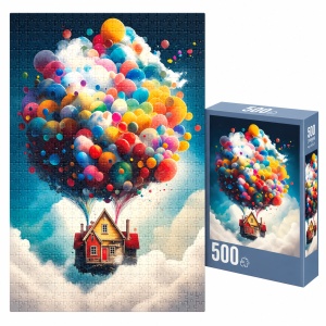 Puzzle Casa zburatoare cu baloane, 500 piese, ilustratie fantastica, multicolor