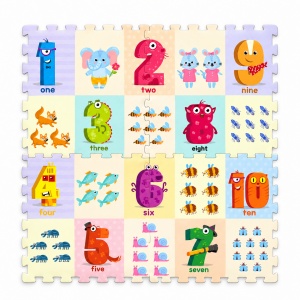 Puzzle de podea educativ cu numere si animale, 4 piese, 60 x 60 cm, multicolor - Img 4