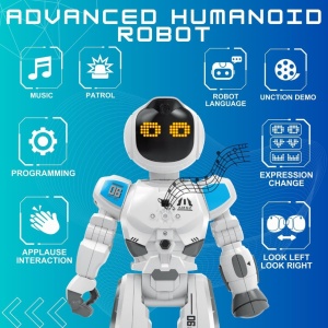 Robot inteligent pentru copii, Cu telecomanda, 50 de miscari, Senzori de atingere, Activare sunet, Expresii faciale, Sunete si lumini, Ariculatii mobile
