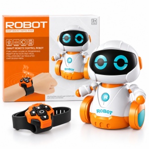Robot interactiv pentru copii, cu telecomanda tip ceas, lumini si sunete, Alb/Portocaliu - Img 2