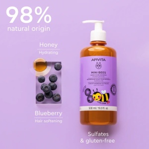 Sampon cu afine si miere pentru copii Mini Bees Apivita, 500 ml