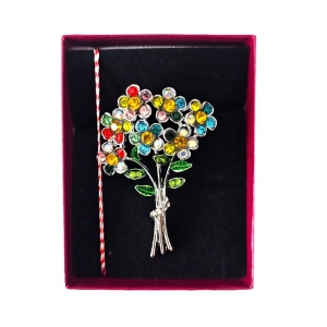 Set 12 brose martisor buchet de flori cu pietre colorate si ambalaj elegant