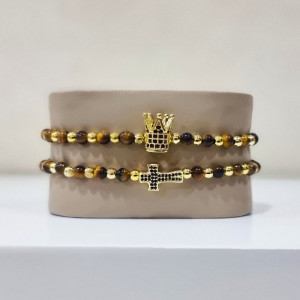 Set 2 bratari Harmonia din otel inoxidabil si zirconiu, Unisex, gold