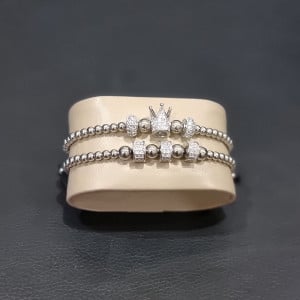 Set 2 bratari Royal din otel inoxidabil si zirconiu, Unisex, silver - Img 5