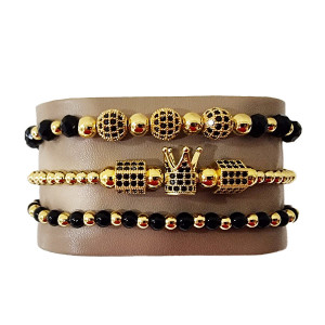 Set 3 bratari Iconic din otel inoxidabil, onix si zirconiu, Unisex, gold - Img 3