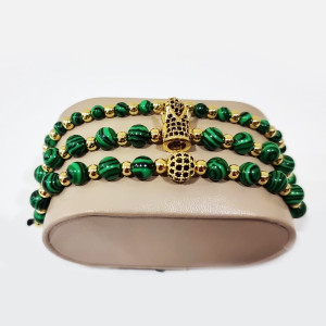 Set 3 bratari Mesmera din otel inoxidabil, zirconiu si malachit, Unisex, gold - Img 3