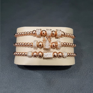 Set 3 bratari Sparkle din otel inoxidabil si zirconiu, Unisex, gold