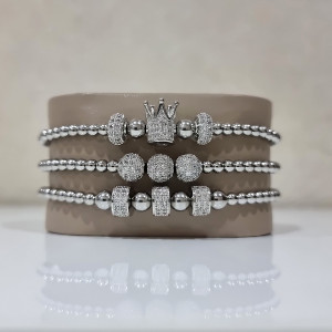 Set 3 bratari Sparkle din otel inoxidabil si zirconiu, Unisex, silver - Img 2