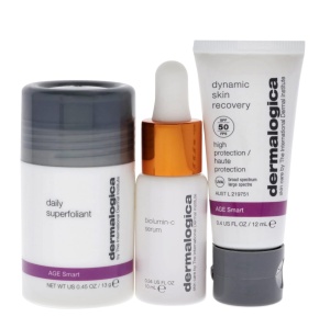 Set Age Defence Dermalogica, Pudra Exfolianta Anti-Poluare Daily Superfoliant, 13 g + Ser Biolumin-C cu Vitamina C pentru Luminozitate, 10 ml + Crema Hidratanta Dynamic Skin cu SPF 50, 12 ml