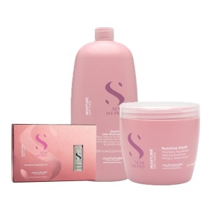 Set Alfaparf Semi Di Lino Moisture Nutritive Sampon, 1000 ml + Masca, 500 ml + Ulei Nutritive Essential Oil, 6 fiole x 13 ml