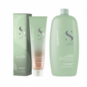 Set anti-matreata Alfaparf Milano Scalp Rebalance Sampon Purifying 1000 ml + Exfoliant 150 ml - Img 2