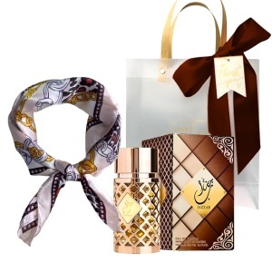Set cadou Ard Al Zaafaran Jazzab Gold, Apa de Parfum,Femei, 100 ml + esarfa satinata