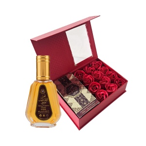 Set cadou Darissimo, Apa de Parfum  Ard Al Zaafaran Shams Al Emarat Khususi, 50 ml si Cutie cu trandafiri